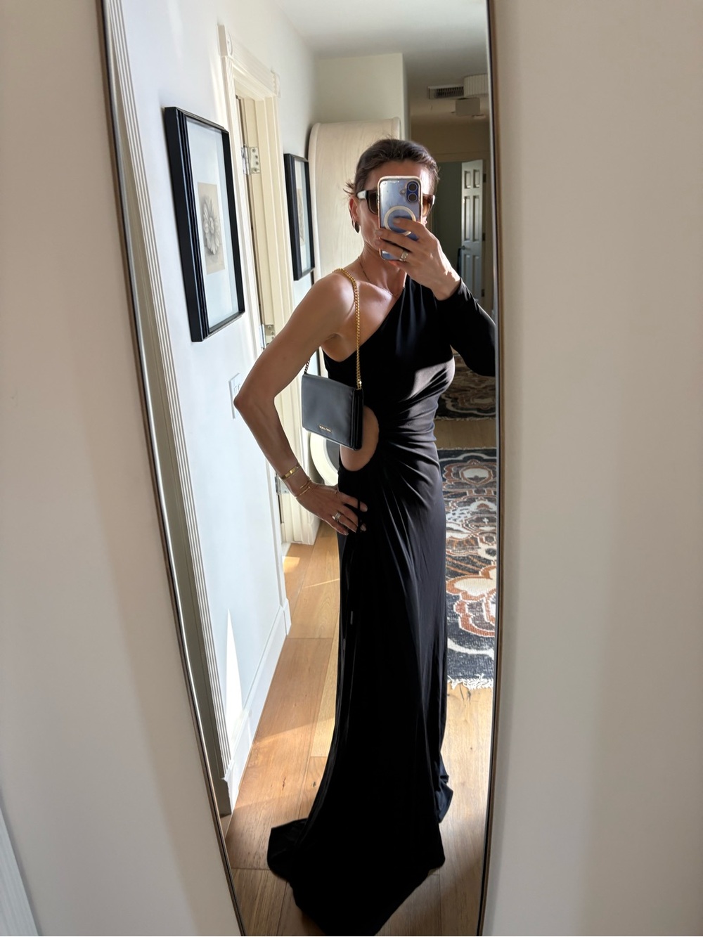 Halston Bay One-Shoulder Matte Jersey Cutout Maxi Gown in Black - Size 4 - Picture 7 of 16